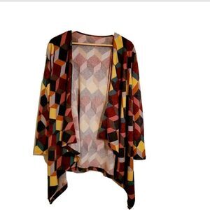 Multi-colored Geometrical Pattern Open Cardigan Size Small